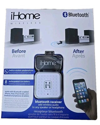 iHome Wireless Bluetooth Receiver W/ Built-in Speakerphone- Rechargeable Battery