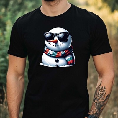 Mens Snowman Sunglasses Print Cotton T-Shirt Size XS to 5XL