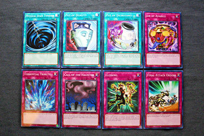 Yugioh cards: Mystical Space Typhoon, Pot of Duality, Call of the Haunted...