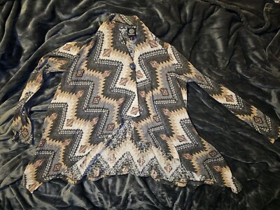 Bobeau Women's Size Small One Button Wrap Sweater Cover Up Geometric  Pattern
