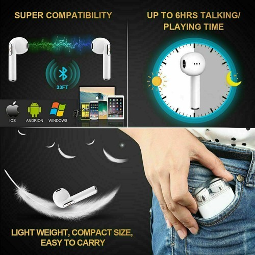 BLUETOOTH 5.0 WIRELESS HEADPHONES EARPHONES MINI IN-EAR PODS FOR iPHONE ANDROID - Picture 6 of 10