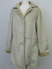 Gabriella Vicenza Coat Size 14 Faux Suede Beige Faux Fur Lining Italian Designer