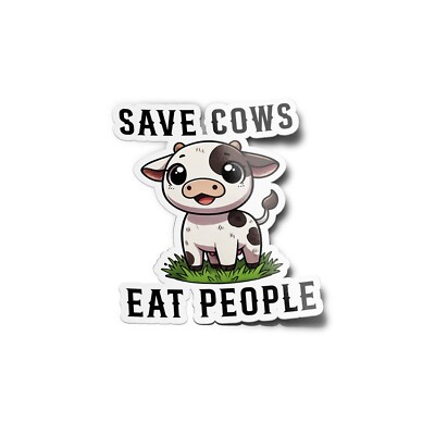 Pack x5 AUTOCOLLANTS STICKERS Vinyle Save Cows Eat People Vache Kawaii Vegan 9cm