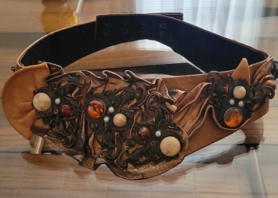 Nina Arjani Vintage Leatherock Glam Costume Statement Belt Womens Boho Vintage Nina Arjani Leatherock Belt Boho Artisan Statement  main image 4
