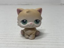 Littlest Pet Shop LPS Persian Cat 129 Kitty Tan White Green Dot Eyes Authentic