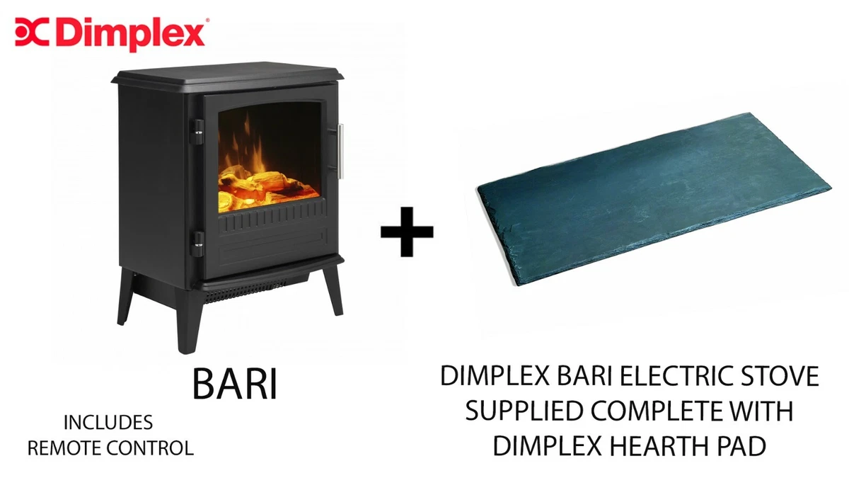 DIMPLEX Bari Optiflame Electric Stove 2KW REMOTE LOG EFFECT FIRE C/W HEARTH  PAD | eBay