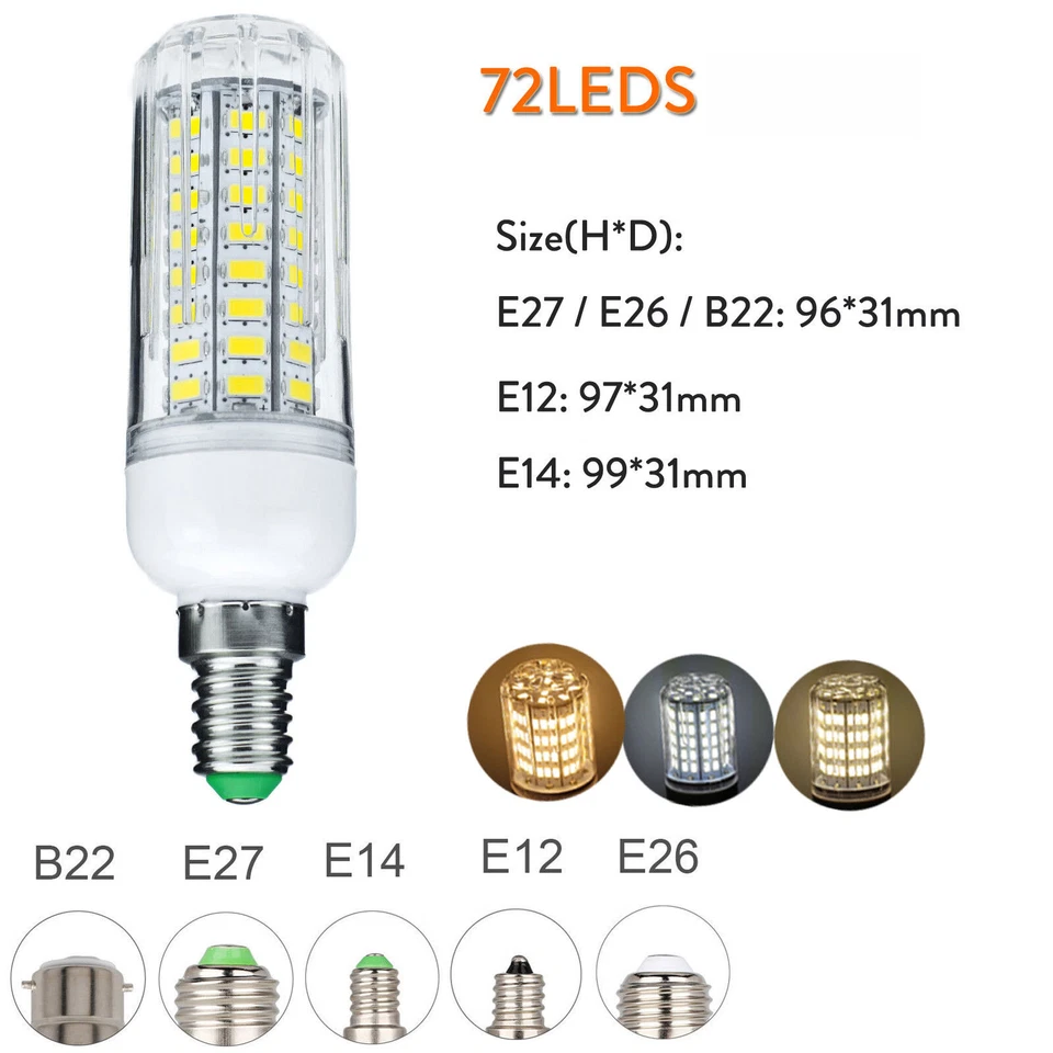 Dimmable 12v 20w Led Corn Light Bulbs Chandelier Night B22 Two Lamp Color Ac dc - Image 2 of 4