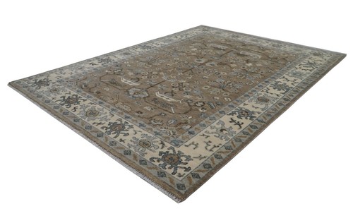 Handmade 9x12ft Exquisite Brown/Ivory Transitional Oushak Rug | Customizable Rug - Picture 4 of 8