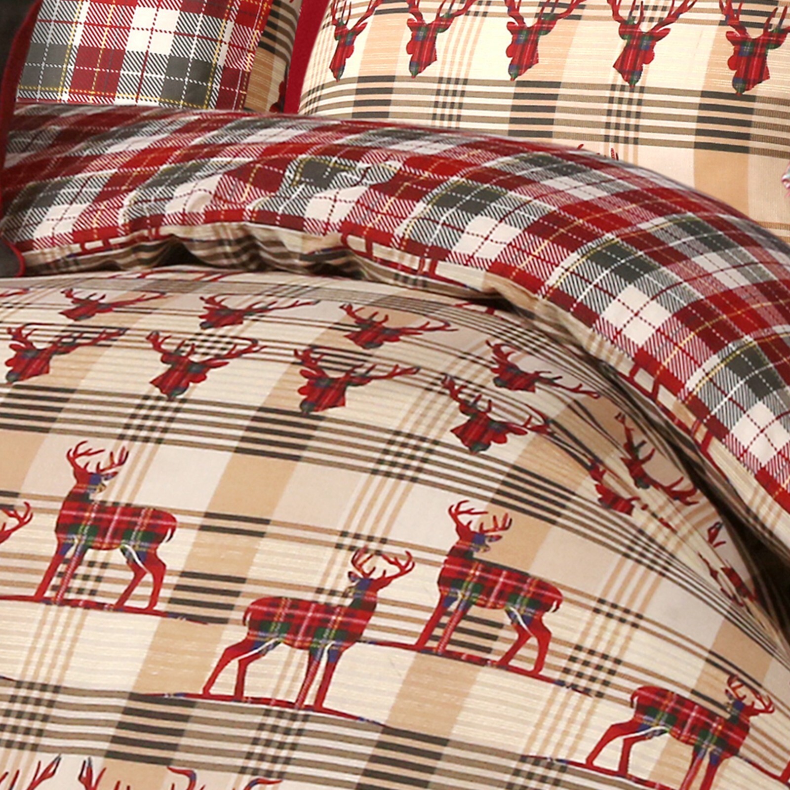 christmas-stag-duvet-cover-bedding-set-100-cotton-highland-tartan