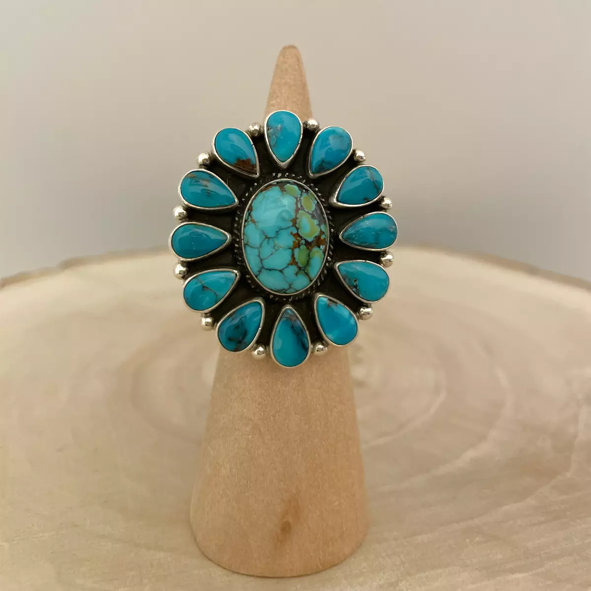 Turquoise Cluster Ring, Size 6.5, Darrell Cadman, Navajo, Native