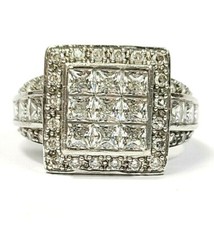 Sterling Silver Square and Round Cut Cubic Zirconia Ring Size 9