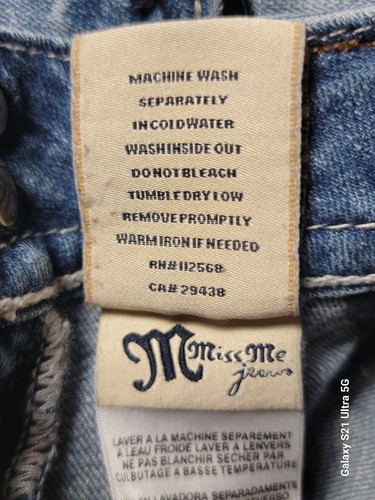 MISS ME 29/32 MED RISE DISTRESSED BOOT CUT LOGO BUTTON & GROMMETS SILVER/GOLD - Picture 12 of 12