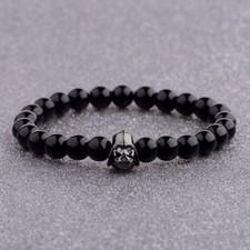 Pulsera de moda para hombre de 8 mm de piedra de ágata negra