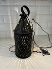 ANTIQUE HAND PUNCHED TIN LANTERN W/CHAIN, ELECTRIFIED — photo 1