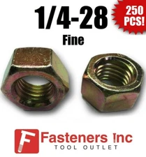 (Qty 250) 1/4-28 Fine Grade 8 Finish Hex Nuts Yellow Zinc Plated Hardened