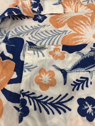 Columbia PFG Men's M Hawaiian AOP Fish Flower Print Vented Fishing Shirt - Picture 2 of 11