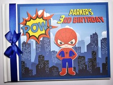 Personalised Spiderman boys birthday guest book, Spiderman album, gift