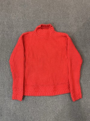 L.L. Bean Signature Mock Neck Sweater Women s Smal Red Knit Heavy Preppy 