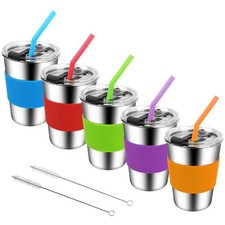 Kids Cups with Straws and Lids, 5 Pack 12oz Spill Proof Toddlers Straws Tumbl...