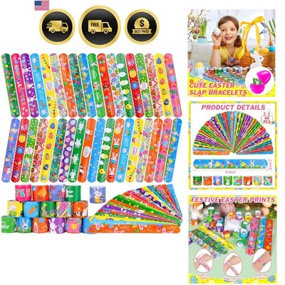 60 Pcs Easter Slap Bracelets Bulk, Colorful Slap Wristbands for Kids Party De...