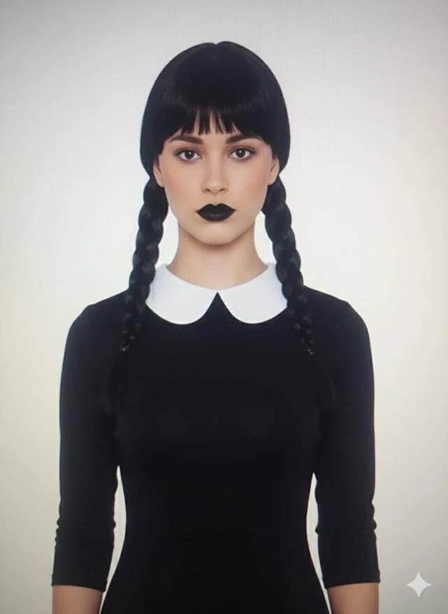 Lange schwarze geflochtene Damenperücke - Wednesday Addams Gothic Cosplay Halloween - Bild 3 von 3