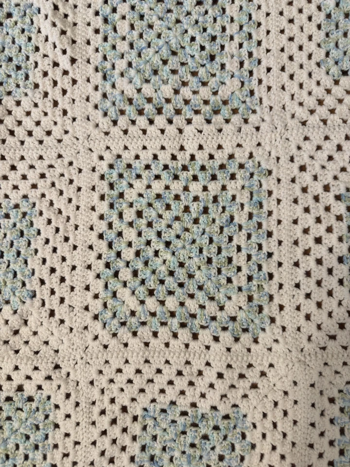 Edredón Abuela Hecho a Mano Azul y Verde Crotchet aproximadamente 26x35, Manta Infantil Foto 3 de 4