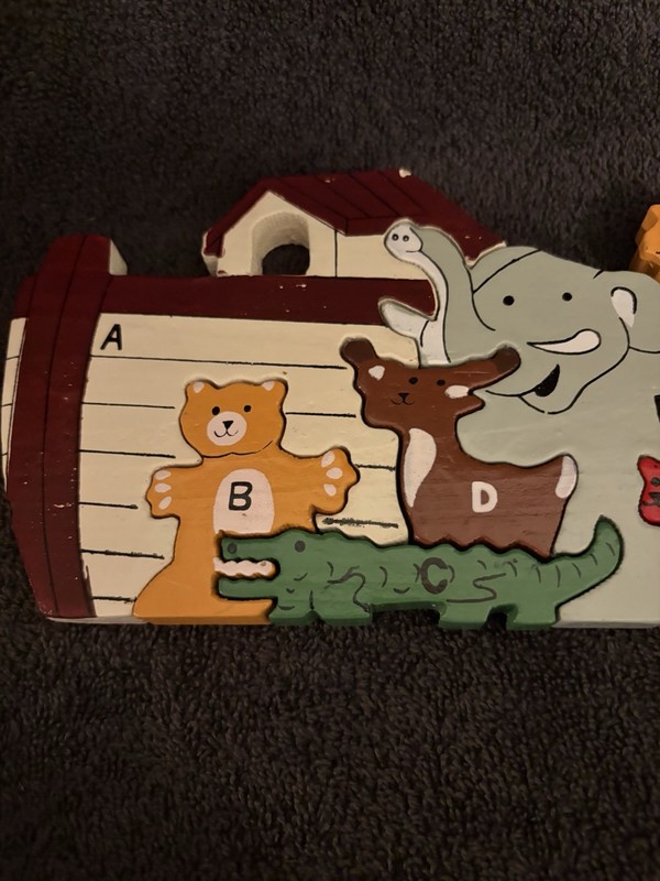 Vintage Noah's Ark A-Z Animal Parade Wooden Painted Puzzle Alphabet Bible