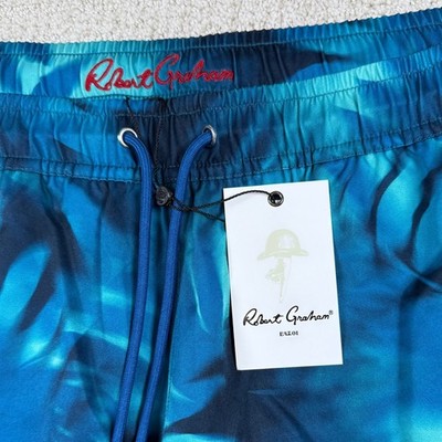 NEW Robert Graham Mens Large Blue 5'' Tie Dye Palm Swim Trunks Shorts SMRG104