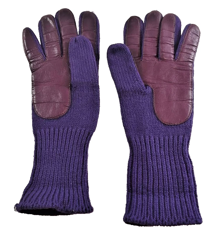 Винтажные женские Aris фиолетовый перчатки w/кожа ладони акрил/нейлон смесь один размер - Изображение 2 из 4