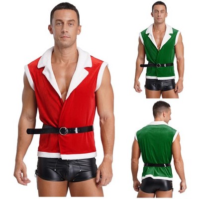 DE Weihnachtsmann Weste Herren Weihnachten Santa Jacke Mit Gürtel Weihnachtsmann