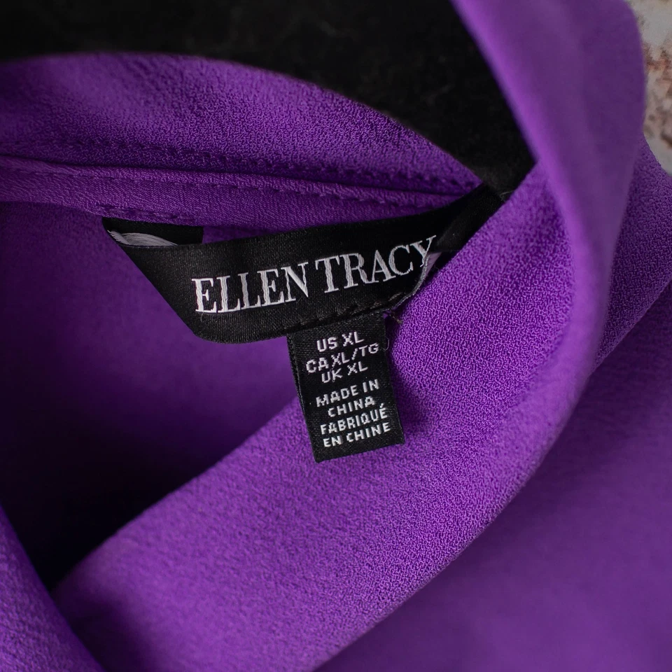 全新 Ellen Tracy 女式 XL 无袖模拟领衬衫上衣紫色紫色 — 第 3/4 张图片
