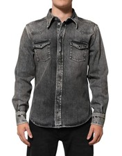 Dolce & Gabbana Black Washed Cotton Snap Long Sleeve Casual Men's Shirt