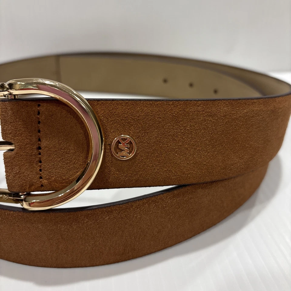 NUEVO CINTURÓN DE GAMUZA MICHAEL KORS MUJER CON HEBILLA OVALADA DORADA COLOR EQUIPAJE Talla GRANDE Foto 3 de 4