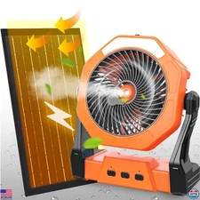 10W Solar Misting Fan, Portable 8" Battery Operated Outdoor Cooling Fan