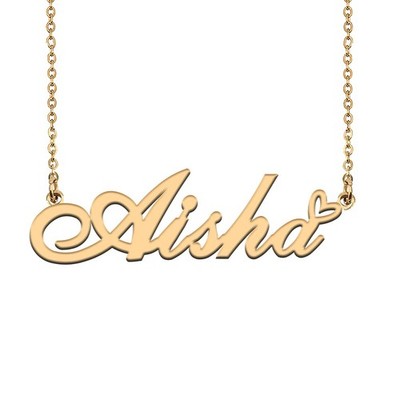 18K Gold Plated Name Necklace Aisha Necklace for Women Heart Pendant Jewelry Gif