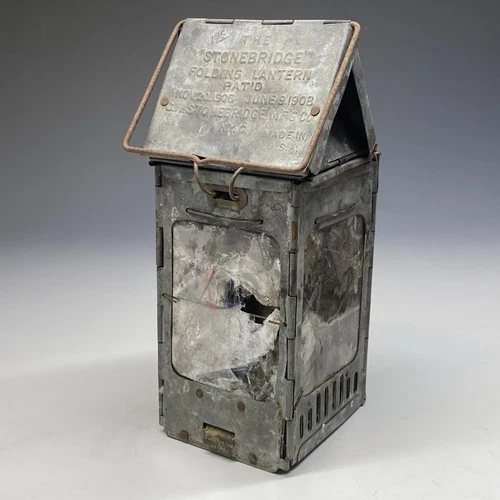 Antique Stonebridge Folding Lantern 1906 1908 Lamp Military WW1 Era Metal USA