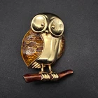 Gold Tone Brown Enamel Owl Bird Brooch Vintage 1990s Costume Jewelry