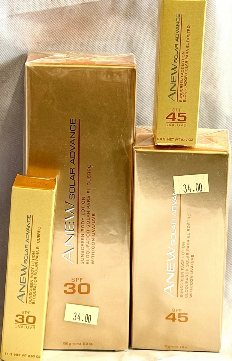 Set of 4 Avon ANEW SOLAR ADVANCE Sunscreen FACE & BODY LOTION Full & Travel Size