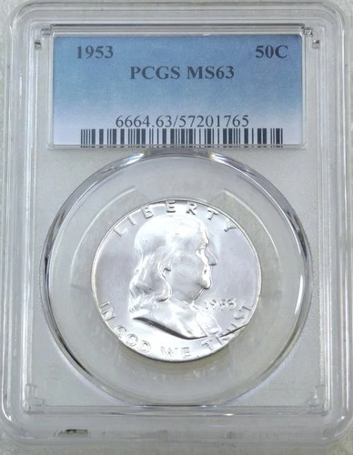1953 P Franklin Half Dollar PCGS MS63 Frosty White Just Graded New Holder #P298G