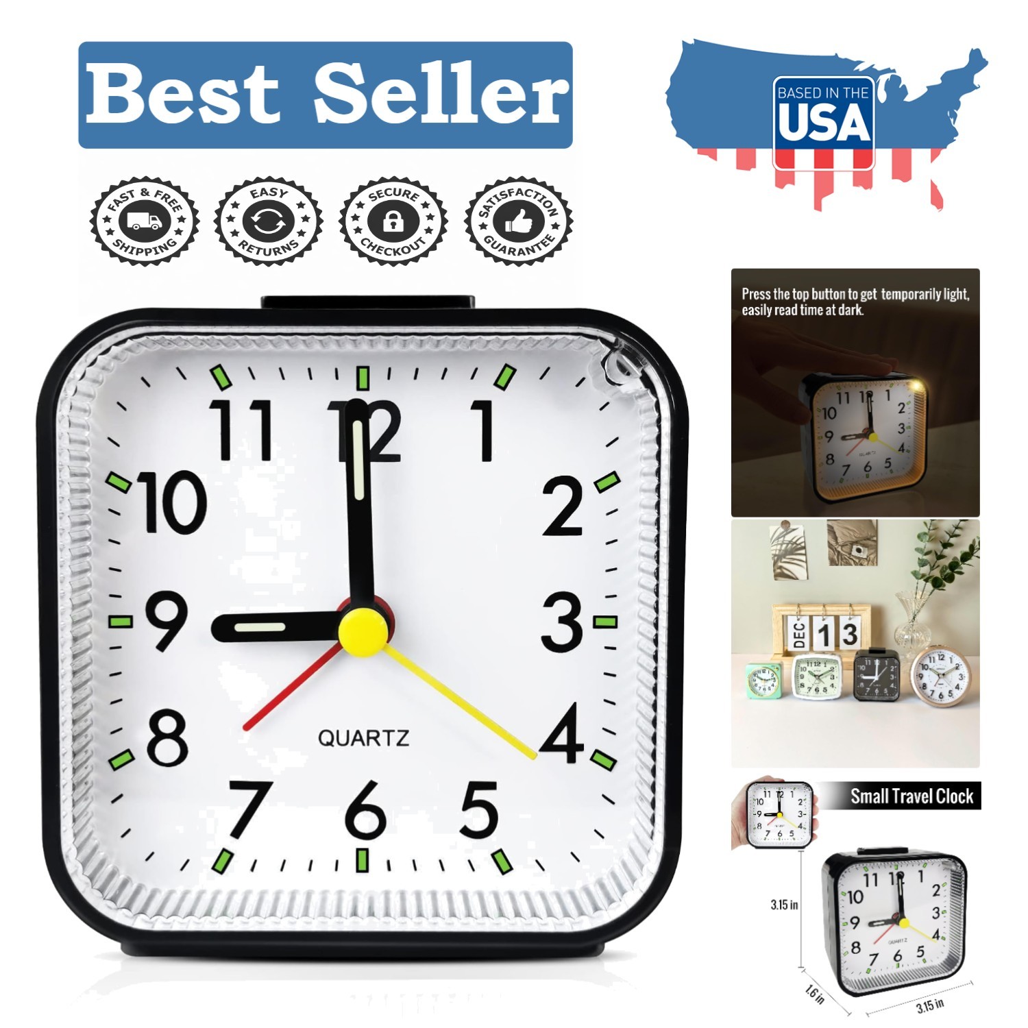 Stylish Portable Analog Travel Alarm Clock - Perfect Gift for Any Occasion
