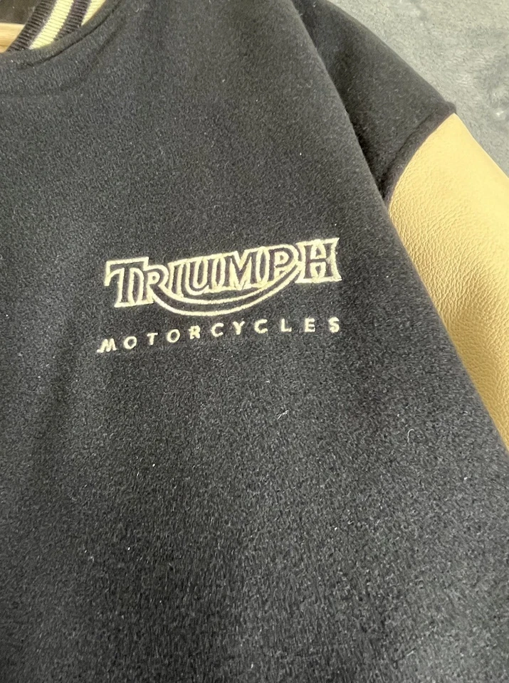 VTG Triumph Motorcycles Varsity Jacket Mens Sz L Wool Cowhide Leather Biker NWT - Image 4 of 4