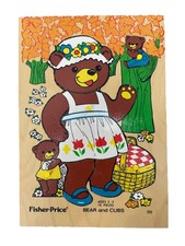 Vintage 1976 Fisher Price 10 Piece Wooden Puzzle 506 BEAR and CUBS Ages 2-5