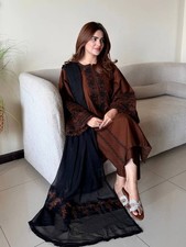 New Designer Roman Silk Brown Salwar Kameez With Dupatta For Party Wear