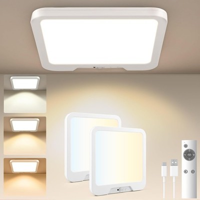2 Pack Magnetic Rechargeable Motion Sensor LED Ceiling Light with Remote