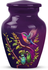 Purple Humming Bird Urns for Human Ashes Adult Male Female - Small Keepsake Ur