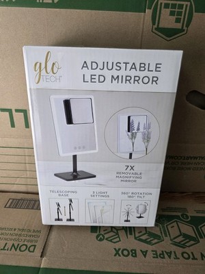 Glo Tech Adjustable LED Mirror 7X Magnifying Lighted Vanity Makeup Mirror New 