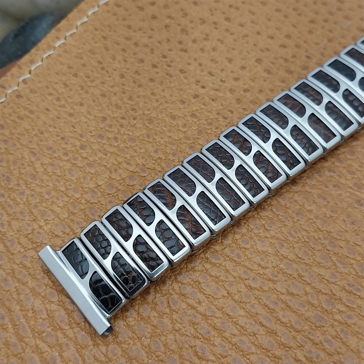 JB Champion Stainless Steel & Lizard short nos 1950s Vintage Watch Band View 4
