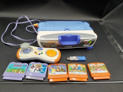 Vtech V.Smile V-Motion Active Learning Gray Console w/5 Cartridge game powers up