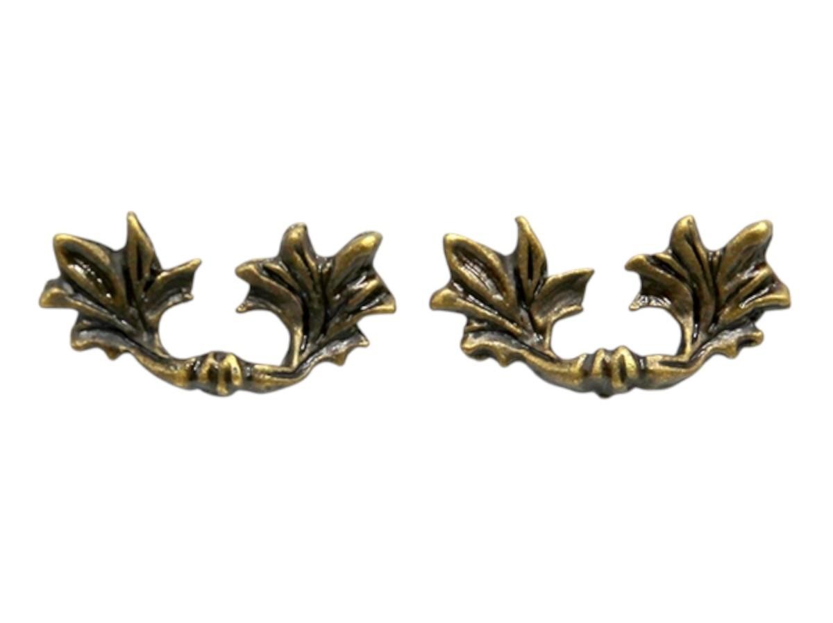 Dolls House Leaf Drawer Handles Antique Brass 1:12 Fancy Miniature Hardware