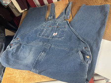 Vtg USA RoundHouse Zip-fly Denim BIB OVERALLS Mens Big 50-52x28 carpenter Work